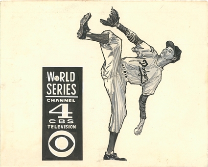 1960s Sandy Koufax CBS Television World Series Advertisitng 12 X 14 Original Art 